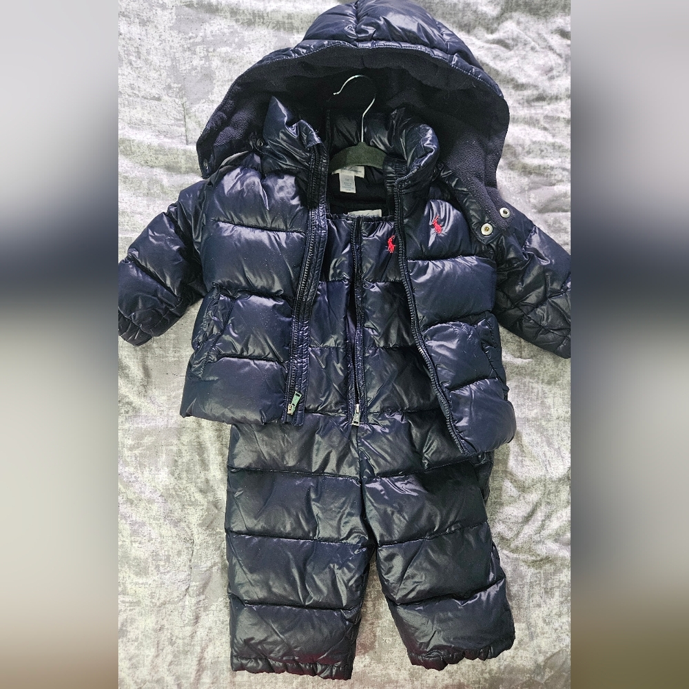 Infant Navy Blue Ralph Lauren Navy Kids Puffer Coat And PantsSet